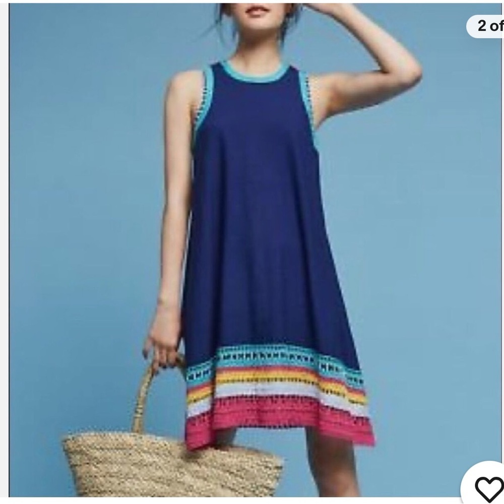 Anthropologie Akemi + Kin Crochet Trim Swing Dress Navy Blue XS NWT